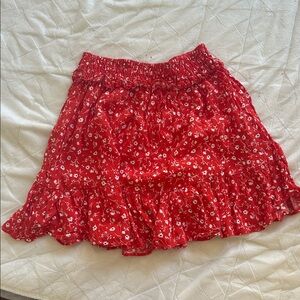 Zara Red Floral Skirt with Ruffle Hem
